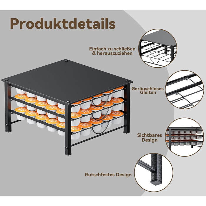Тримач для капсул Dolce Gusto, металева висувна шухляда на 5 ярусів (90 капсул)