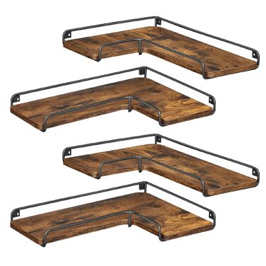 Набір кутових настінних полиць VASAGLE L-подібні, індустріальний стиль, для вітальні, спальні та кухні, колір вінтажний коричневий та чорний, 2 шт (комплект 4 полиці) LLS831B01