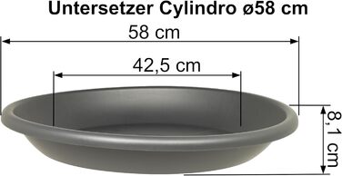 Квітчар/Горщик для рослин Cylindro, ø60 см + підставка ø58 см, антрацит, стійкий до погодних умов, з UV-стійкого пластику. Комплект горщика ø60 + підставка ø58 см, антрацит