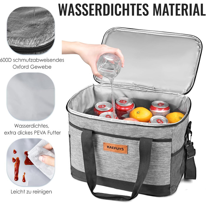 Сумка-холодильник 33л + 15л, складна, для пікніка, 14 год охолодження, велика термосумка для сім'ї, офісу, авто, кемпінгу, BBQ, подорожей, покупок, водонепроникна, блакитна