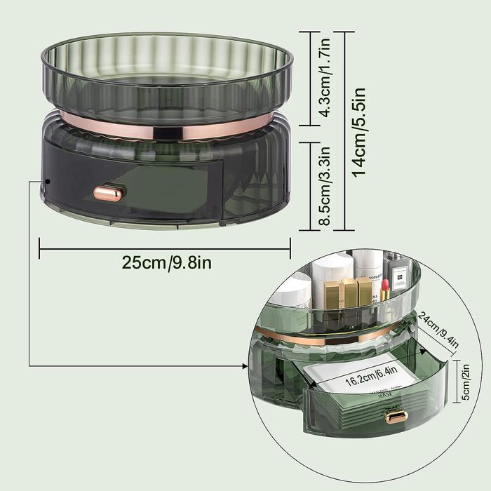Органайзер для косметики BTremary обертовий 25х14 см прозоро-зелений