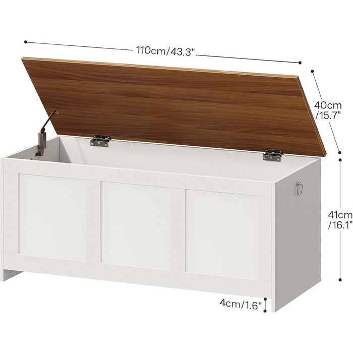HOOBRO Лавка з ящиком для іграшок, 100 см, білий + натуральне дерево, з безпечним шарніром, для передпокою