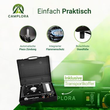 Газовий наметковий пальник для картриджів MFS-1a з кейсом та п'єзозапалювачем - 2.2 кВт, з функцією безпечного відключення (включно з 16 картриджів 227г)