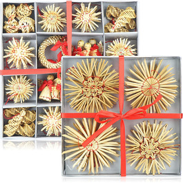 Різдвяні прикраси Com-four солом'яні 68 шт 2,5-10 см червоно-бежеві