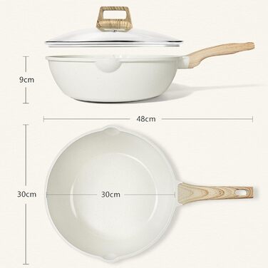 Сковорода з високим бортиком GiPP, 30 см, керамічне антипригарне покриття, з кришкою, 4.3 л, для всіх типів плит, біла