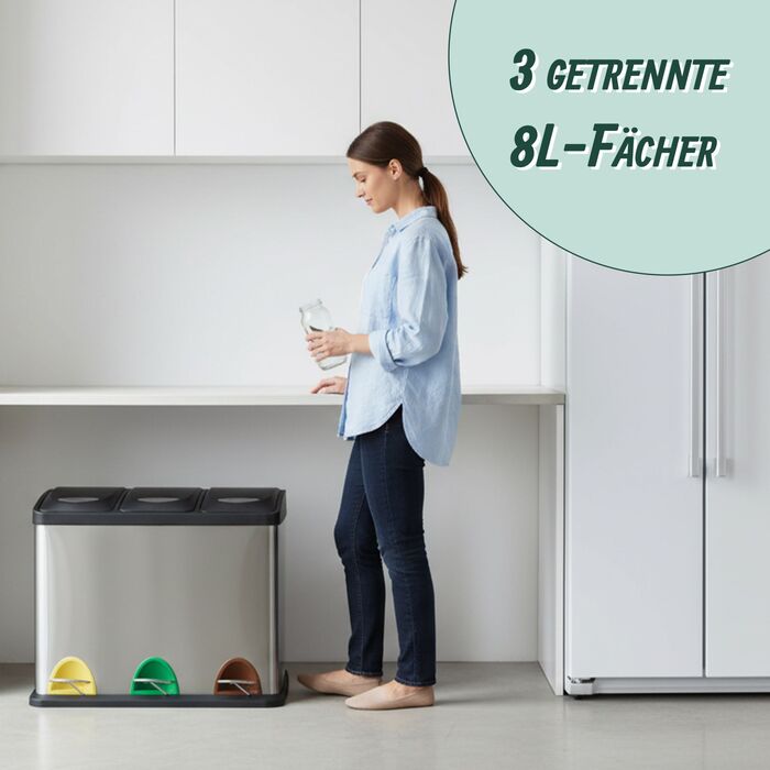 Відро для сміття Relaxdays на кухню, 3 відра по 8 л