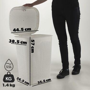 Пластиковий контейнер для білизни KADAX, легкий кошик для білизни, пластиковий контейнер для білизни, повітропроникний ящик для білизни, комод для білизни з кришкою (білий)