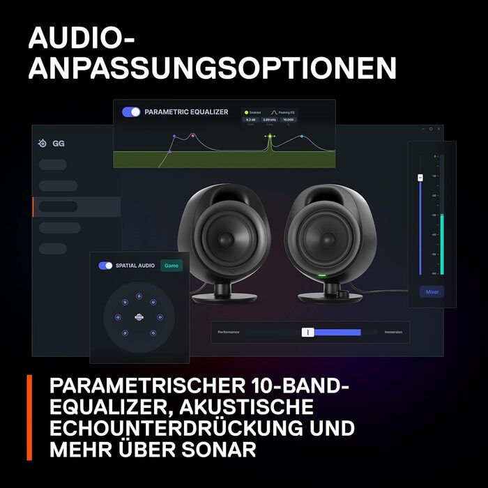 SteelSeries Arena 7 - 2.1-канальна акустична система для геймінгу, чорний, USB, Bluetooth, Aux, оптичний кабель