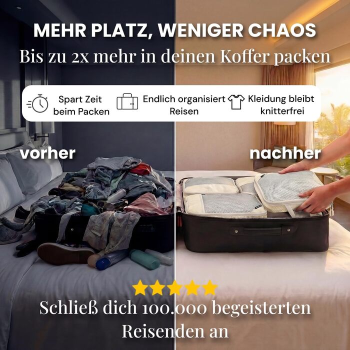 Набір компресійних органайзерів для одягу в подорожі Packing Cubes, 3 предмети (Desert Whisper - Бежевий) — аксесуари для валізи, рюкзака та кемпінгу