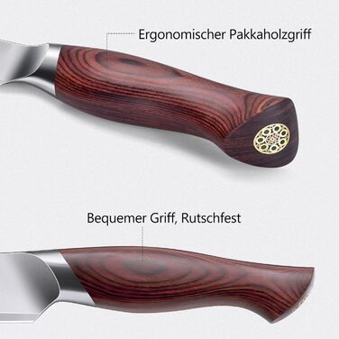 SHAN ZU Profi кухонний ніж 18 см - японський кухонний ніж з високоякісної сталі 10Cr15Mov, 12° заточка, ергономічна ручка з паккавуду - для м'яса, овочів, риби (овочечистка)