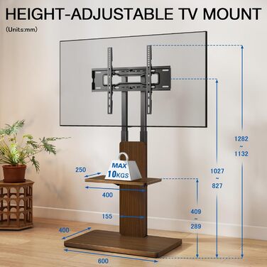 Підставка для телевізора TVON: мобільна, з регулюванням висоти, для 32-70 дюймів, до 45 кг, VESA 400x400 мм