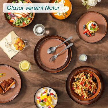 Набір посуду Vancasso AMBER 12 осіб, 48 предметів: тарілки обідні, десертні, супові, миски, червоний, реактивна глазур, для посудомийної машини