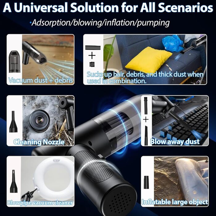 Акумуляторний ручний пилосос NEU 2026 для авто та дому, бездротовий міні-пилосос 28000Па з безщіточним двигуном та функцією самоочищення, 4-в-1, чорний з золотом