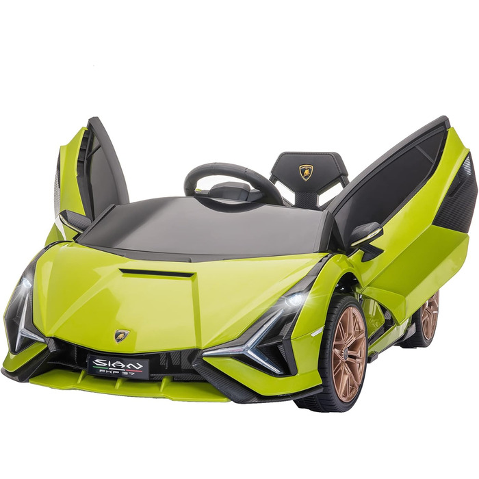 Електромобіль для дітей Lamborghini SIAN 12V, з пультом, музика, світло, металевий, зелений, 108x62x40 см, 37-60 місяців, HOMCOM