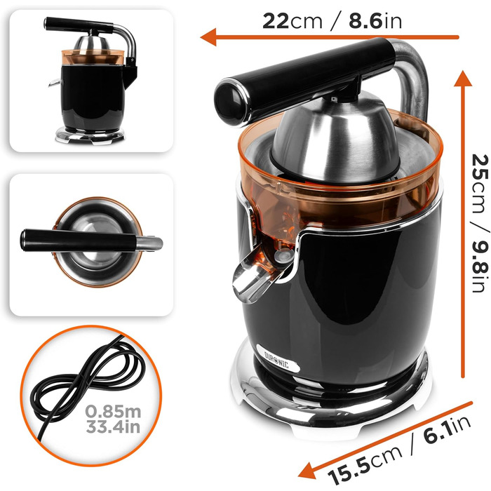 Електрична соковитискачка Duronic JE605, 600W, 400мл, для цитрусових (лимон, апельсин)