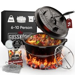 Набір чавунних казанів Essential Line для 3–6 осіб: казан 7,5 л та кришка 1,5 л, прожарений вогонь, з підйомником кришки, кільцем для чищення, пастою для догляду та книгою рецептів, гарантія 30 років