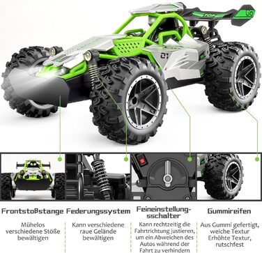 RC Monster Truck 1:18 2.4GHz, позашляховик, водонепроникний, швидкість 20+ км/год, зелений