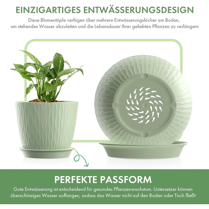 Набір горщиків для квітів з системою поливу (3 шт.) 20.3/17.8/15.2 см, зелений, для дому та балкону