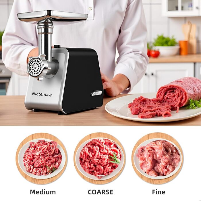 Електрична м'ясоподрібнювач 2000W, 4-в-1, з набором для кеббе та шприц-печива, насадка для ковбас, срібна