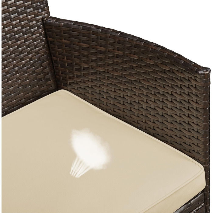 Набір садових меблів Yaheetech з поліротангу для балкона та саду: стіл та 2 крісла з подушками, коричневий