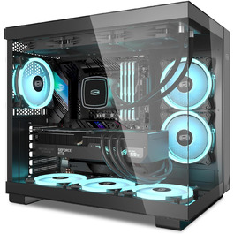 Корпус для ПК CPS C3T500 ARGB Tower ATX, 6x120 мм ARGB вентилятори, сумісний з RTX 40, подвійне загартоване скло, безстійковий дизайн, чорний, PCCOOLER