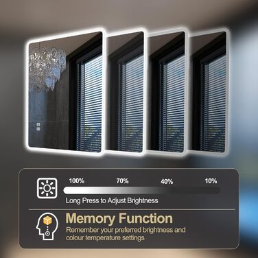 Дзеркало для ванної кімнати S'bagno з підсвічуванням 80x60 см, Bluetooth, 5x лупа, протитуманне покриття, 3 кольори, регулювання яскравості, пам'ять налаштувань, загартоване скло, IP44 вологостійкість, горизонтальне/вертикальне встановлення