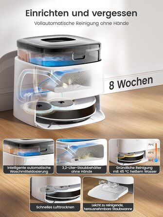 Робот-пилосос LEFANT M3 Gen2 з функцією миття, 12000Pa, автоматичне очищення, LiDAR, розпізнавання килима, керування через додаток Freemove 3.0 та голосове керування, 8 тижнів бездротової роботи