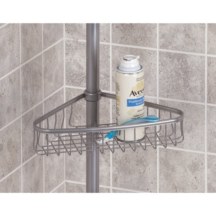 Металева душова Полиця mDesign без свердління-зручна душова кабіна в кутку-висувна душова кабіна для шампуню, кондиціонера і т. д. - з полотенцесушителем- (сріблястого кольору)