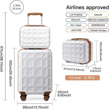 Набір валіз KONO 2 в 1: велика валіза (54 см) та косметичка (білий колір)