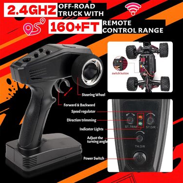 Радіокерований позашляховик 1:18, 4WD, 40 км/год, 2 батареї, 2.4GHz, чорний - іграшка для дітей та дорослих