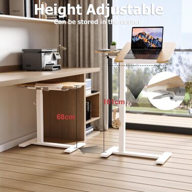 Регульований столик для ноутбука ETHU: мобільний, багатофункціональний, з нахиленою поверхнею, на колесах, для офісу та дому (дуб, коричневий)