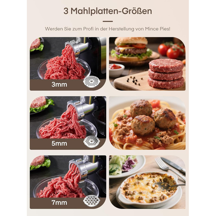 Електрична м'ясоподрібнювач Fleischwolf 3 в 1 з набором для ковбаси та 3-ма лезами з нержавіючої сталі