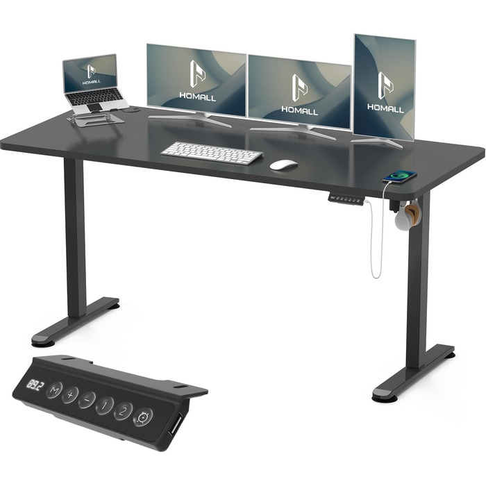 Ергономічний регульований стіл для комп'ютера з USB, 160x70 см, чорний, письмовий стіл для дому та офісу