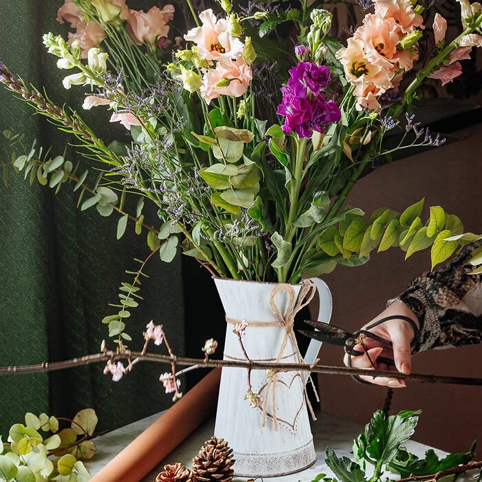 Вінтажна ваза для квітів Cabilock, глечик для молока у формі серця, залізний квітковий горщик, потертий шикарний декор, ваза для заміського будинку, Сільське відро для квітів, металеве відро