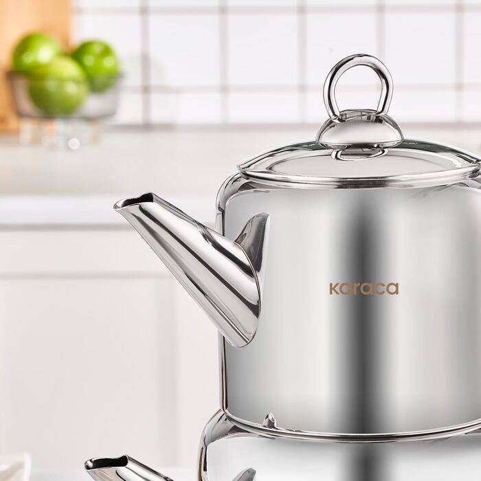 Набір для заварювання чаю Karaca New Mira Gold: чайник 1л та чайник-самовар 2л з нержавіючої сталі, індукційний, для турецького чаю
