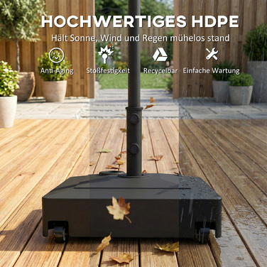 Стійка для парасольки від сонця на колесах, заповнювана піском (до 61 кг) або водою (до 40 кг), для стійок Ø35, 38, 48 мм, чорна