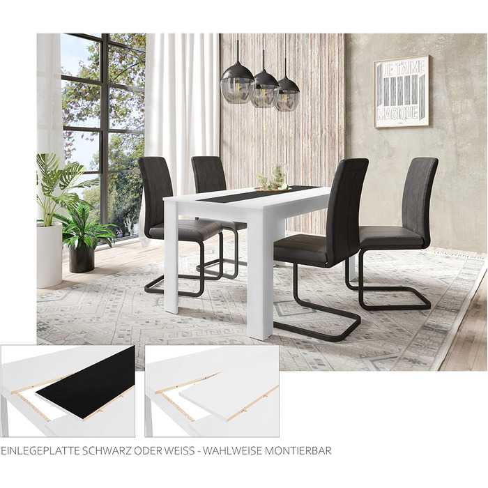 byLIVING Стільниця для кухні Nori: дерев'яний стіл 160x90 см, ефект дуба, знімні вставки чорного/білого кольору, висота 75 см