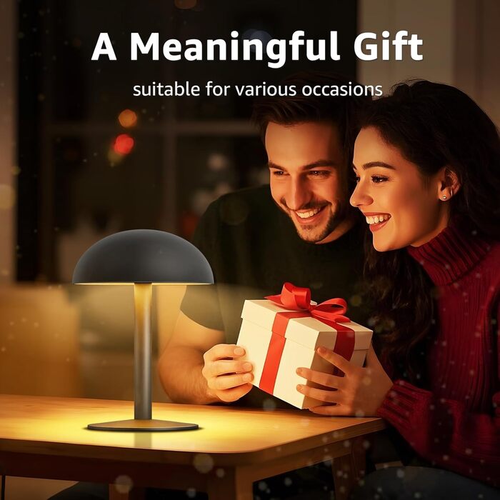 FUYO Грибний світильник без дротів - настільна лампа з сенсорним керуванням, регулюванням яскравості та функцією пам'яті, сучасний дизайн для спальні, вітальні та кемпінгу (Чорний)