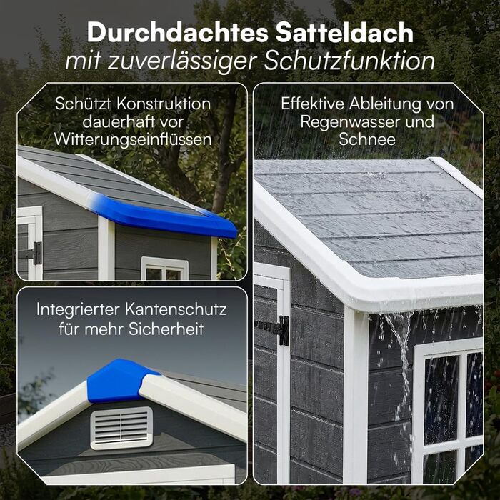 Садовий будиночок STEELSØN Novara 192x92x151 см – пластиковий сарай для інструментів з вікном, стійкий до погодних умов, темно-сірий