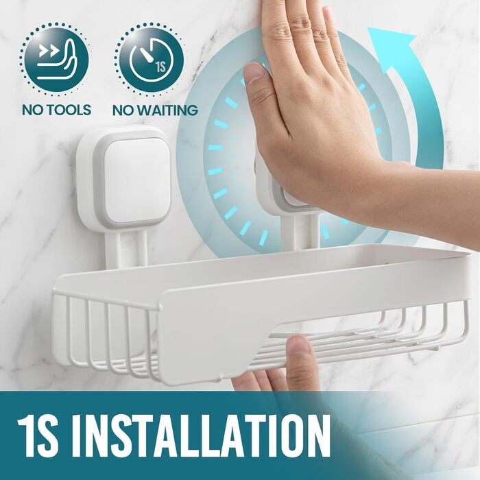 Корзина для душу TAILI з кріпленням на присоску, нержавіюча сталь, без свердління, чорна, 2 шт. (3 x білий)