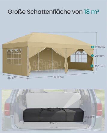 Павільйон SONGMICS 3x3 м, розкладний, для саду, відпочинку, вечірок, захист від сонця та дощу, портативний, бежевий