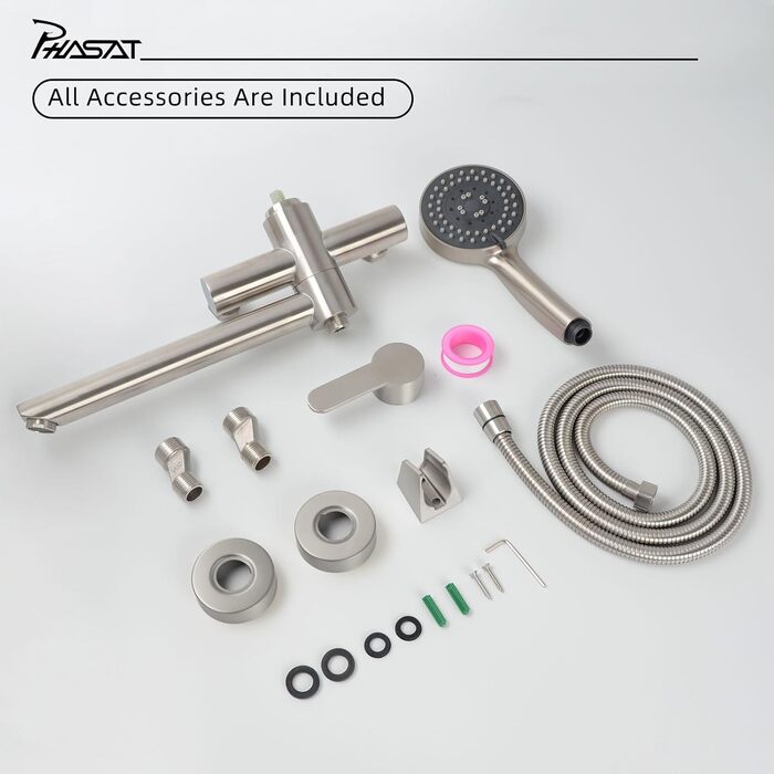 Набір змішувач для ванни PHASAT з витяжною лійкою, чорний, настінний монтаж, PTBB13E (довга лійка, нікель B)