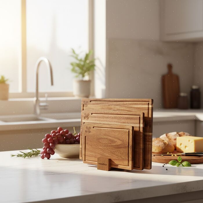 Набір дерев'яних обробних дощок Relaxdays (3 шт.) зі стійкою