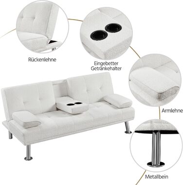 Диван-ліжко Yaheetech на 3 особи з функцією сну, диван-кровать, софа-ліжко, білий, до 350 кг