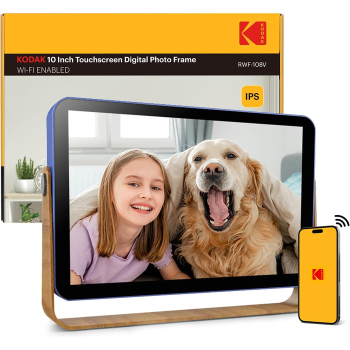 Цифровий фоторамка Kodak з акумулятором, Wi-Fi, 10 дюймів, 32 ГБ, сенсорний HD IPS екран, фото/відео/музика, Bluetooth, керування через додаток, блакитний