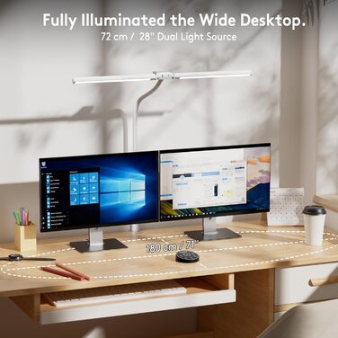 Світлодіодна лампа настільна для дітей з двома головками, захист очей, 16W, 72см, денне світло, з пультом, регулювання яскравості, гнушкий шийний механізм, матовий білий колір