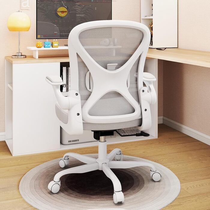 Ергономічне крісло для офісу ZZH з сітчастою спинкою, регульованою поперековою підтримкою та підйомними підлокітниками, дихаючий комп'ютерний стілець для дому з обертанням на 360° та регулюванням висоти, сірий