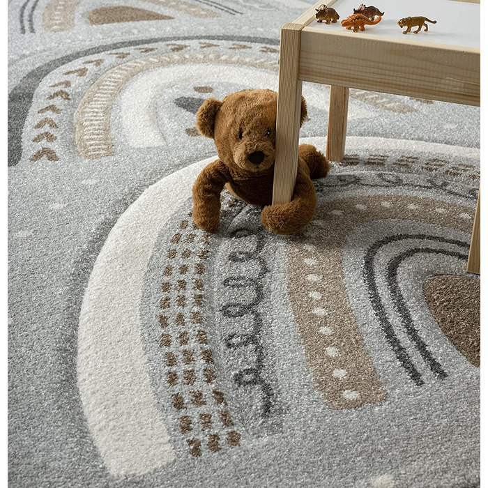 Сучасний м'який дитячий килим, м'який ворс, легкий у догляді, стійкий до фарбування, яскраві кольори, Райдужний візерунок, (160 x 230 см, сірий)