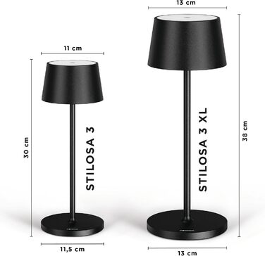 Стійка LED-лампа Stilosa 3 XL на акумуляторі з регулюванням яскравості, IP54, для дому та вулиці, з USB-C, тепле світло, чорна (38 см)