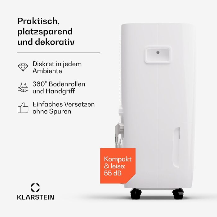 Klarstein DryFy Connect 60L: Розумний електросушар для повітря з Wi-Fi, 60 л/24г, 8 л бак, таймер, для приміщень до 65 м²